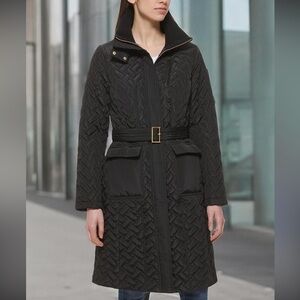 Laundry by Shelli Segal black quilted belted puffer coat Size M